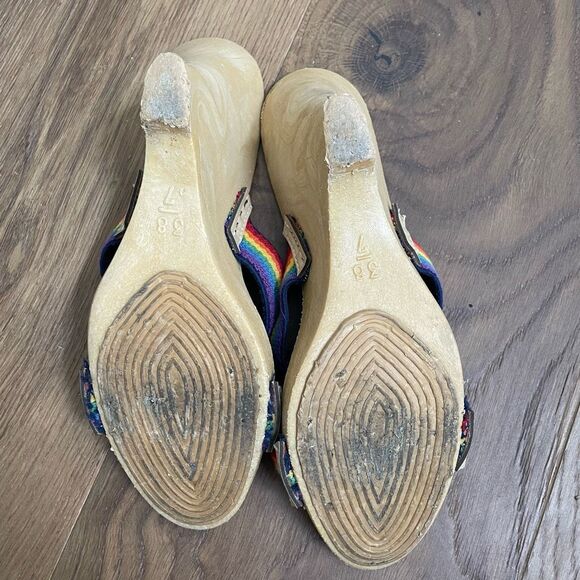 Vintage 70s 80s Rapallo Rainbow Wedge Mules Heels 7 38 - Picture 8 of 13
